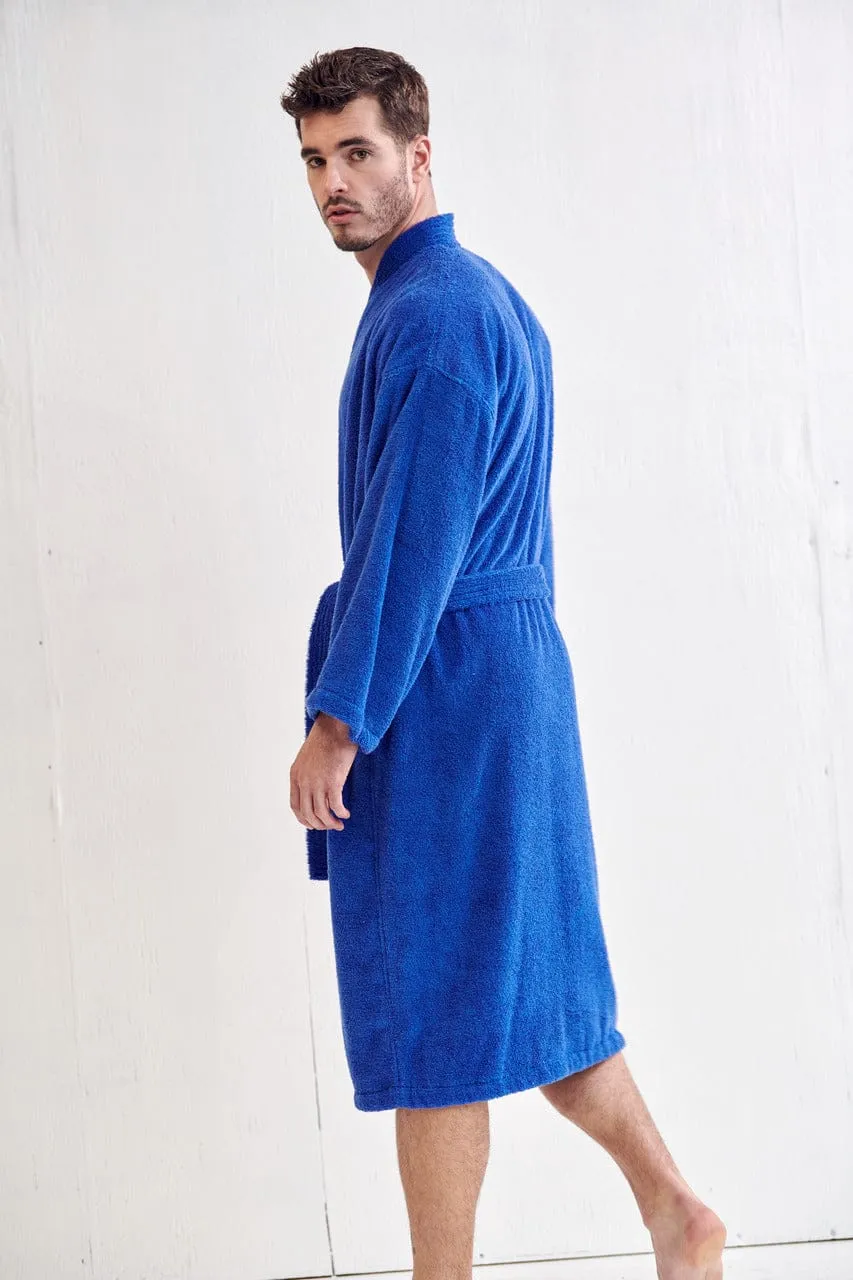 Men's Terry Cloth Bathrobe, Kimono Style cotton Turkish robe, Luxury & Comfortable, (Royal Blue)