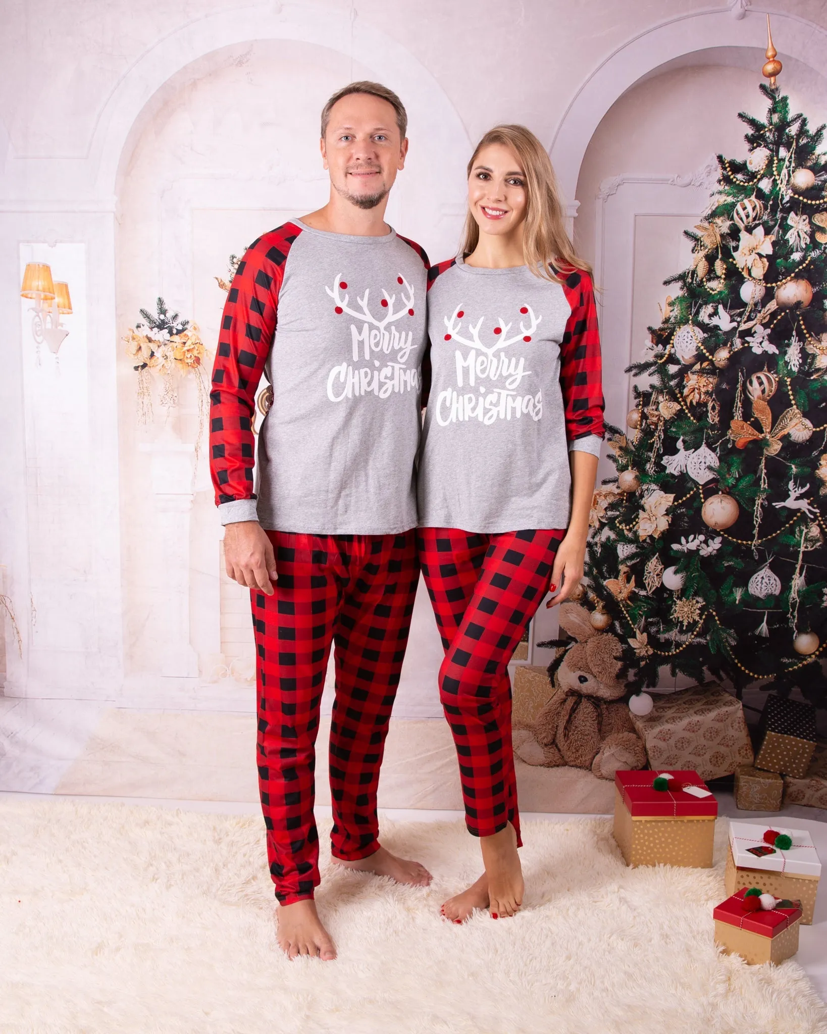 Merry Christmas Buffalo plaid Cotton Family Matching Pajamas