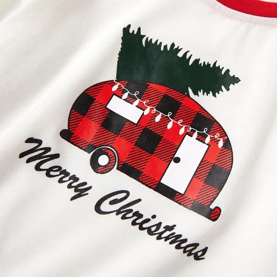 Merry Christmas Plaid Car Carrying Christmas Tree Family Matching Pajamas Set