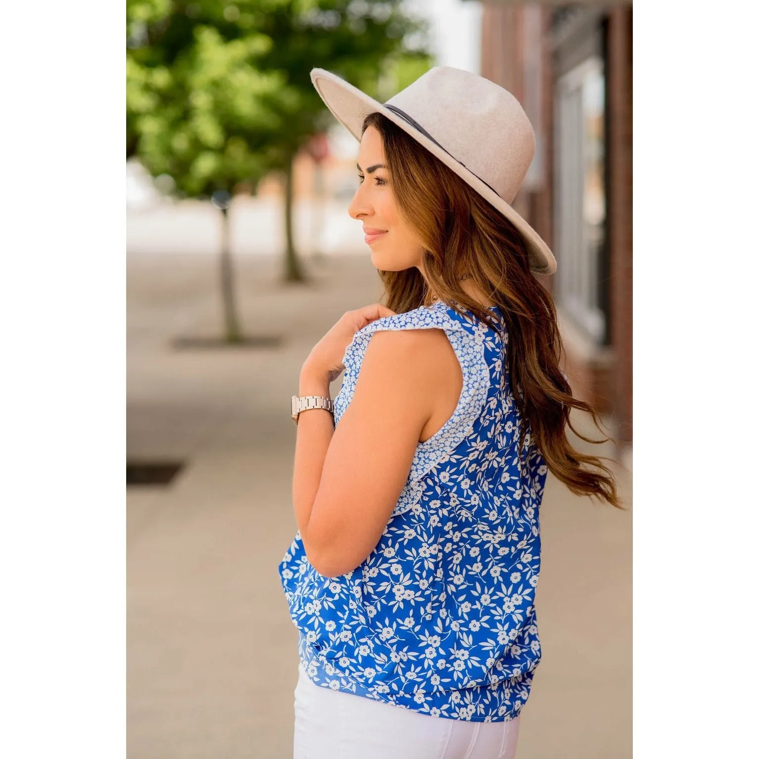 Mixed Floral Flutter Trim Tank