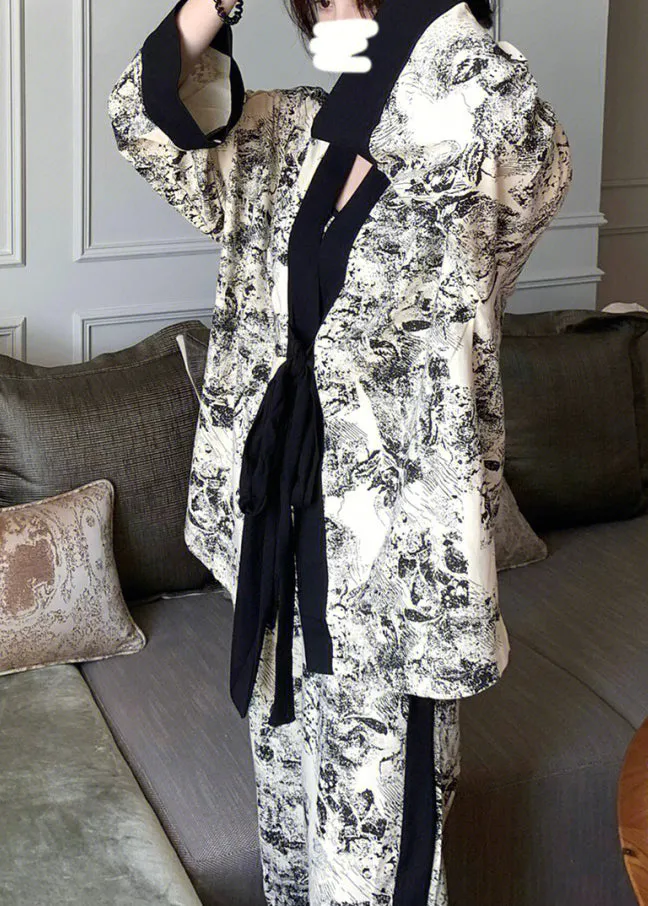 Modern V Neck Print Cotton Pajamas Three Piece Set Long Sleeve TO1042