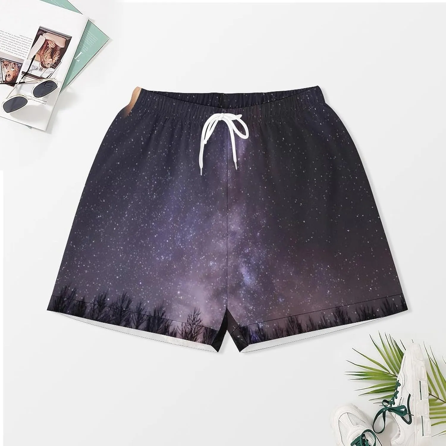 Moon Phases Night Star Satin Pajamas For Women Set Botton Down Short Sleeves Silk Sleepwear