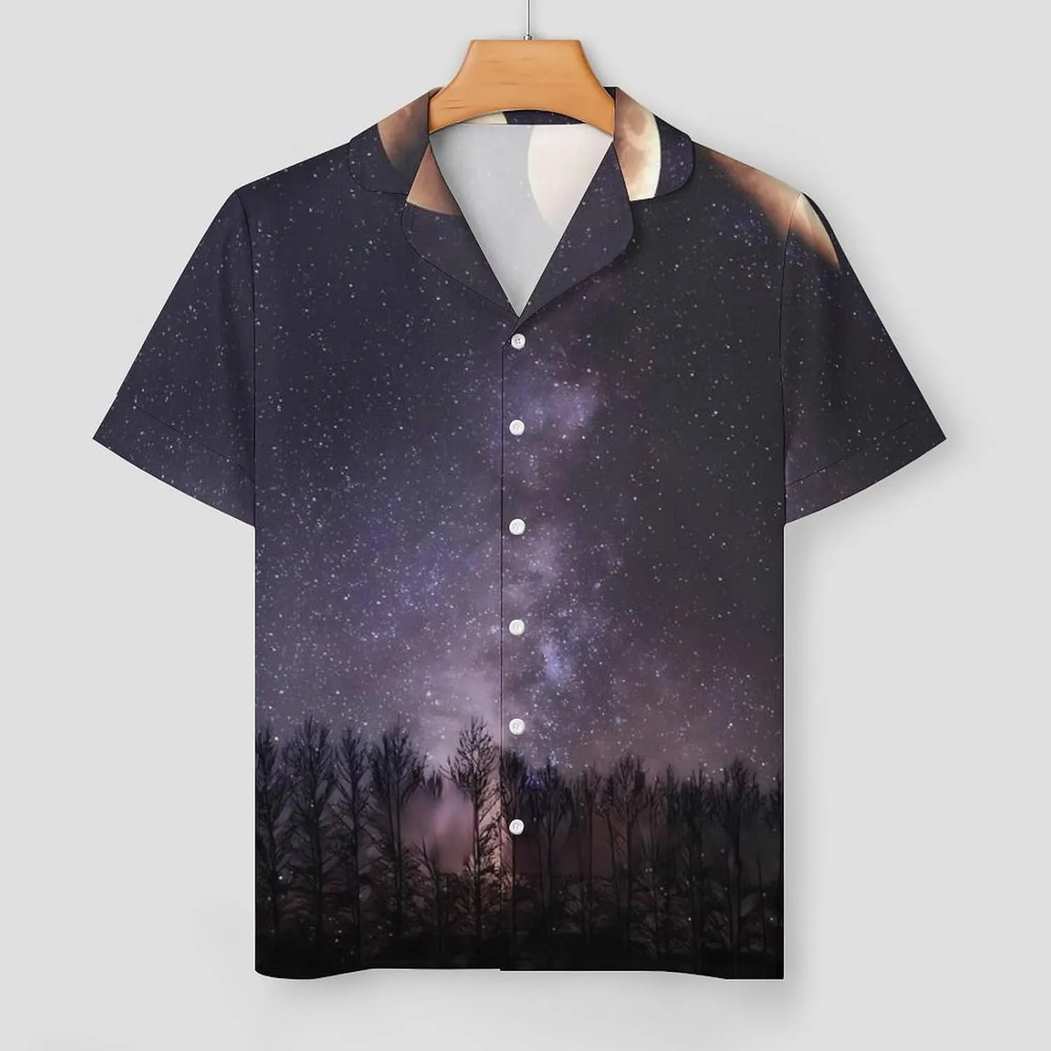 Moon Phases Night Star Satin Pajamas For Women Set Botton Down Short Sleeves Silk Sleepwear