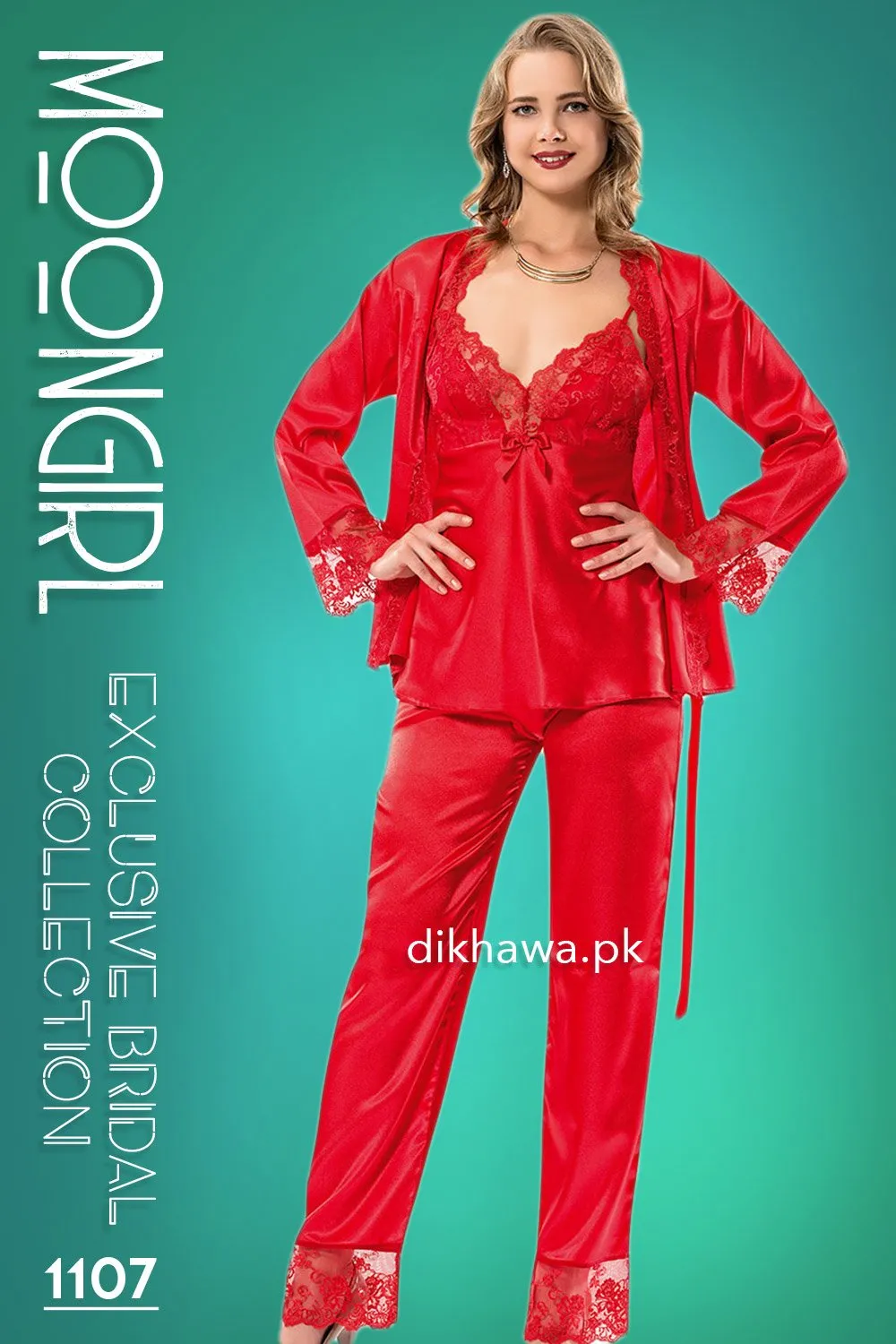 Moongirl - Exclusive Bridal Wedding Nightdress & 3Pc Pajama Set 1107 - Turkish Brand