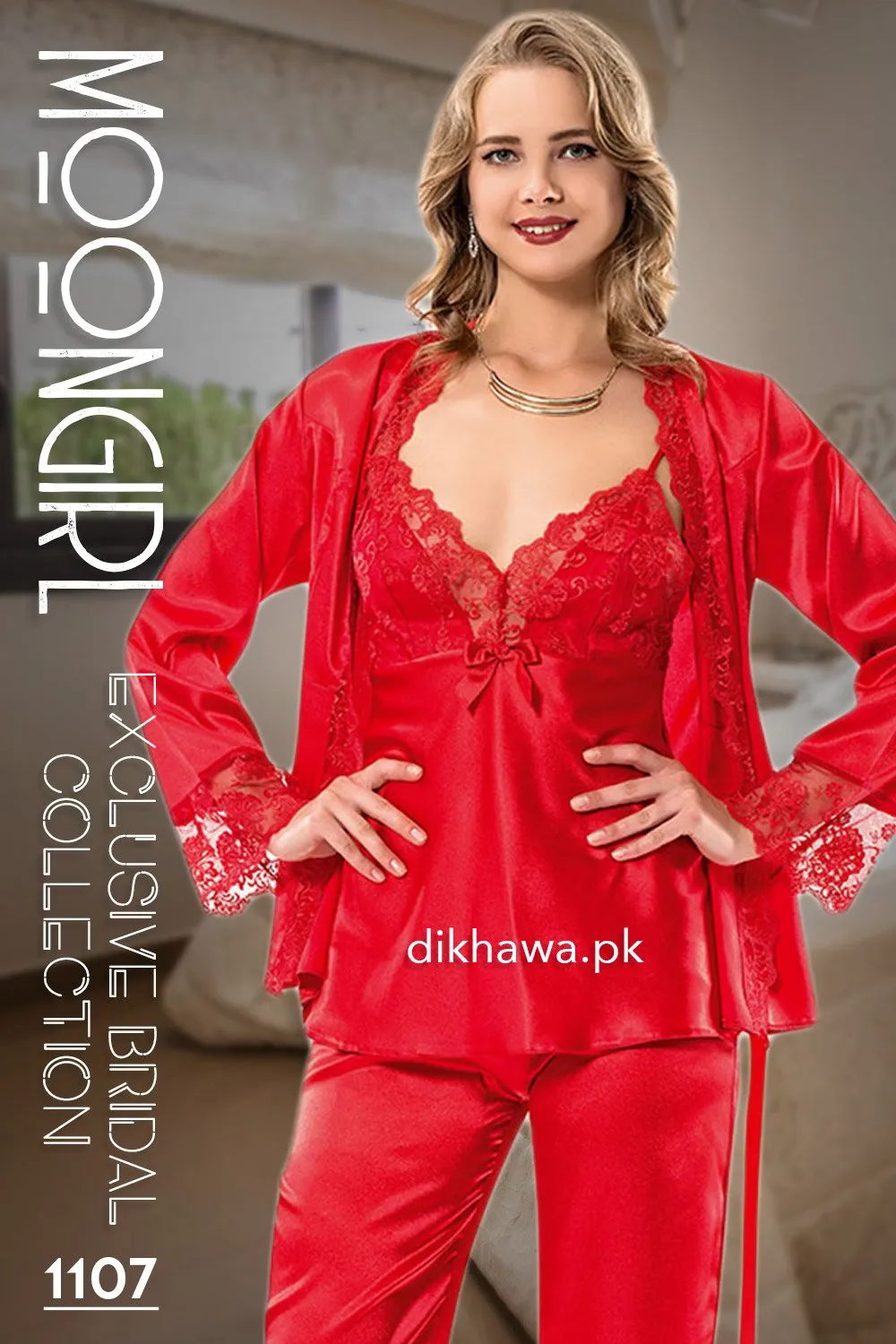 Moongirl - Exclusive Bridal Wedding Nightdress & 3Pc Pajama Set 1107 - Turkish Brand