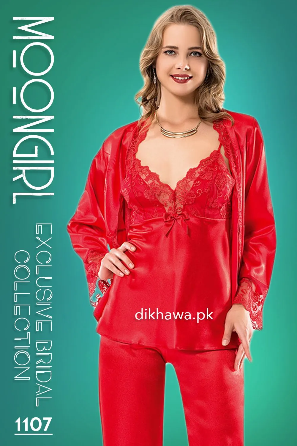 Moongirl - Exclusive Bridal Wedding Nightdress & 3Pc Pajama Set 1107 - Turkish Brand