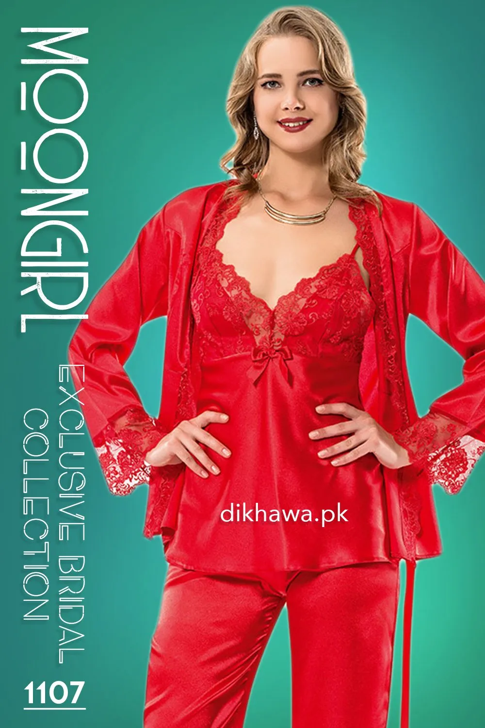 Moongirl - Exclusive Bridal Wedding Nightdress & 3Pc Pajama Set 1107 - Turkish Brand