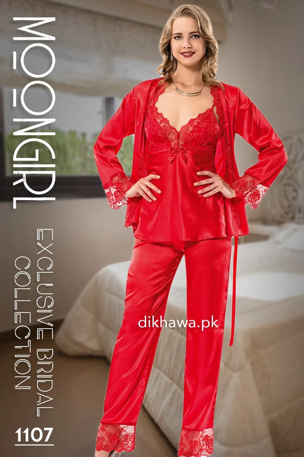 Moongirl - Exclusive Bridal Wedding Nightdress & 3Pc Pajama Set 1107 - Turkish Brand