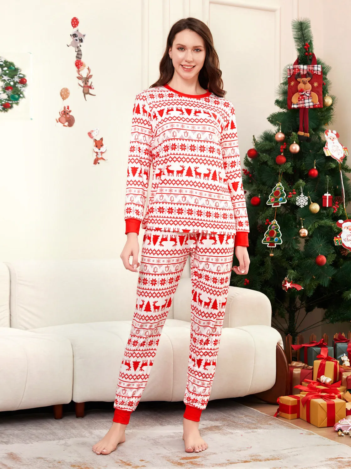 Moose Cartoon Printed Family Matching Christmas Pajamas Sets