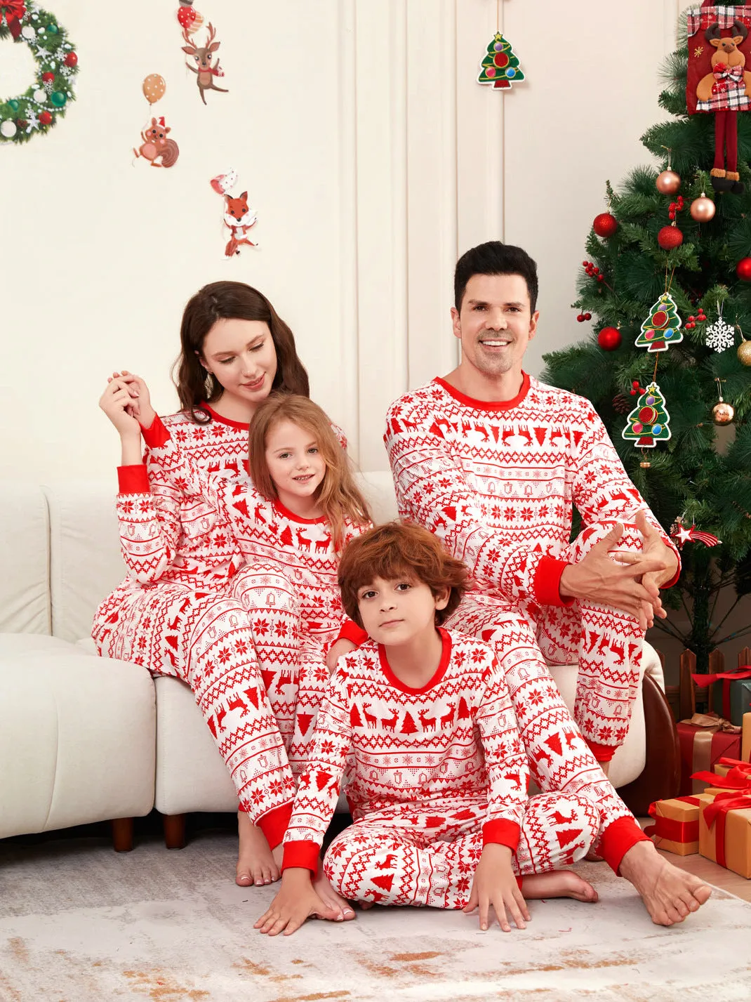 Moose Cartoon Printed Family Matching Christmas Pajamas Sets
