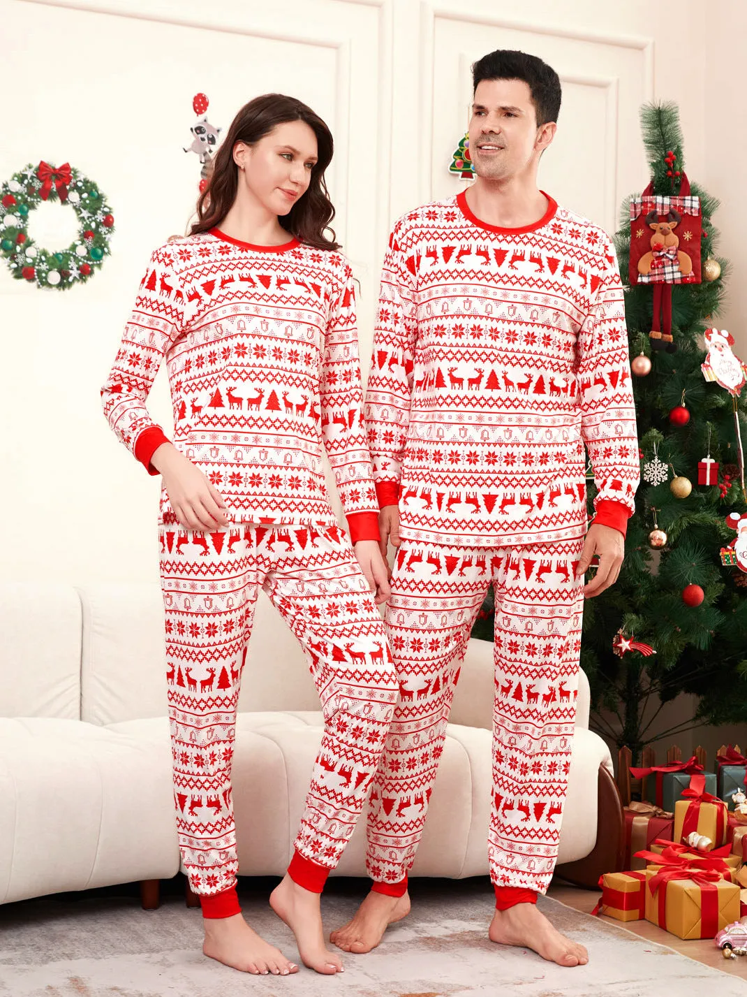 Moose Cartoon Printed Family Matching Christmas Pajamas Sets