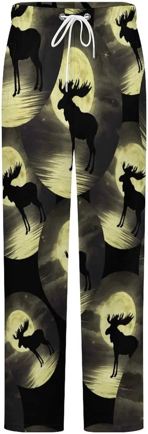 Moose Night Women's Flannel Pajama Pants Fleece Lounge Sleep Bottoms PJ