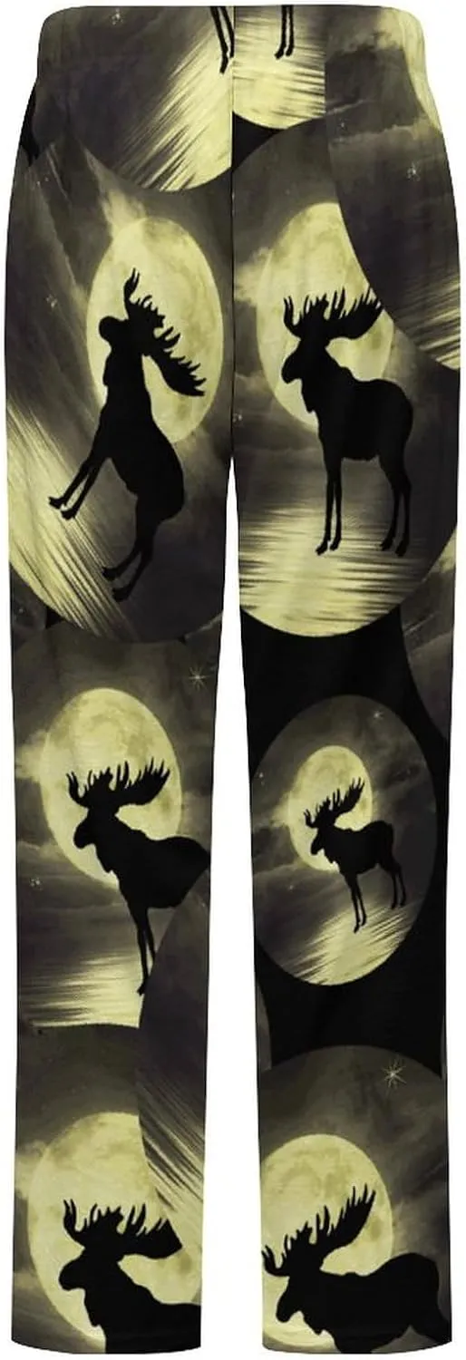 Moose Night Women's Flannel Pajama Pants Fleece Lounge Sleep Bottoms PJ