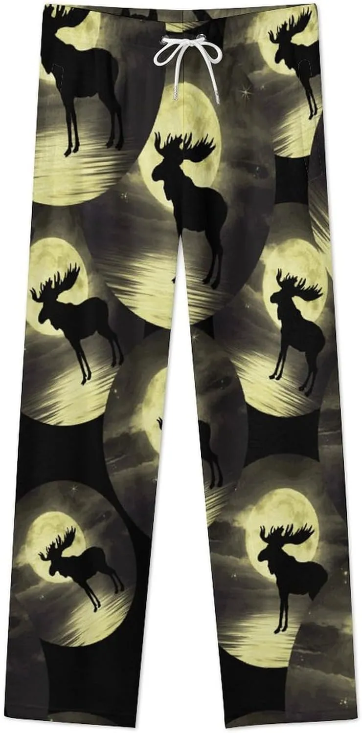 Moose Night Women's Flannel Pajama Pants Fleece Lounge Sleep Bottoms PJ
