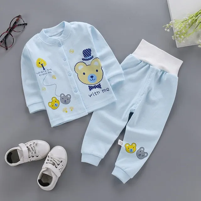 Mqtime Autumn Kids Pajamas Sets Cotton Long Sleeved Tshirt pant Cartoon Sleepwear Baby Pajamas Nightwear Clothing for 1-4T