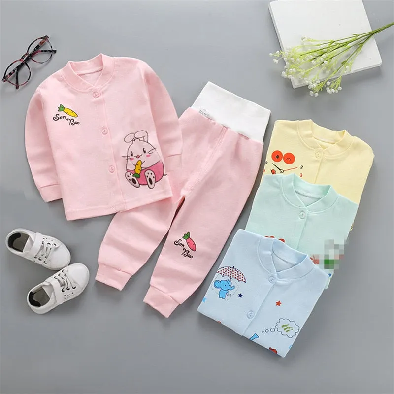 Mqtime Autumn Kids Pajamas Sets Cotton Long Sleeved Tshirt pant Cartoon Sleepwear Baby Pajamas Nightwear Clothing for 1-4T