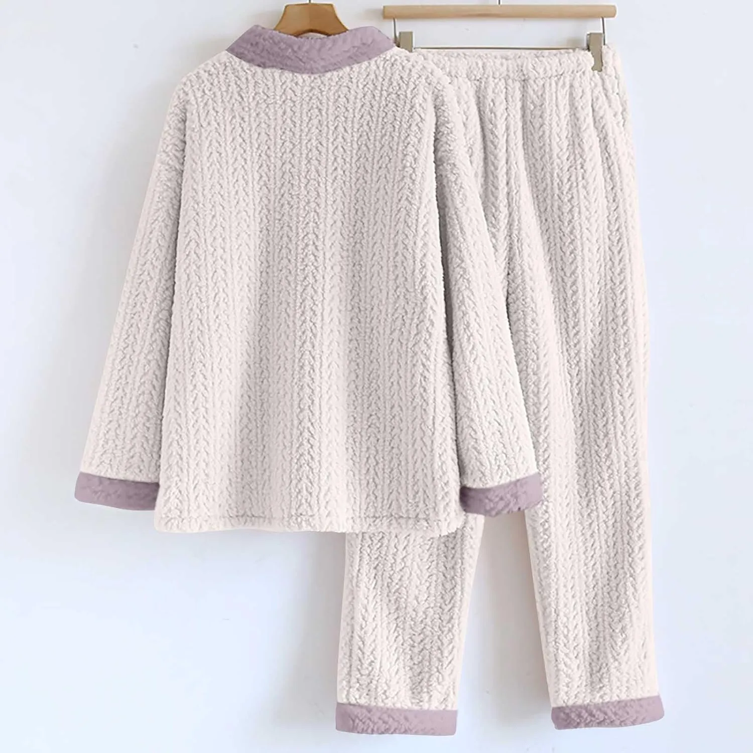 Mzkdieey Women Fuzzy Warm Fleece Pajamas Sets Winter Flannel Sleepwear Long Sleeve Button Front Fuzzy Top and Pants Set