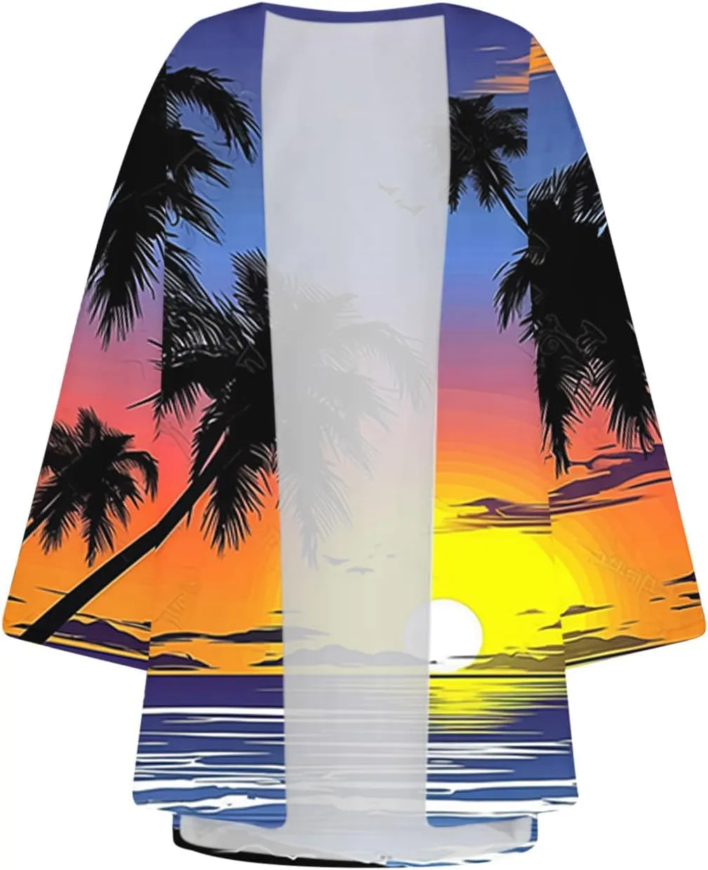 Mzkdieey Women Kimono Cardigans Casual Summer Tops Cover up Open Front Hawaiian Beach Palm Tree Print Swimwear Resort Wear