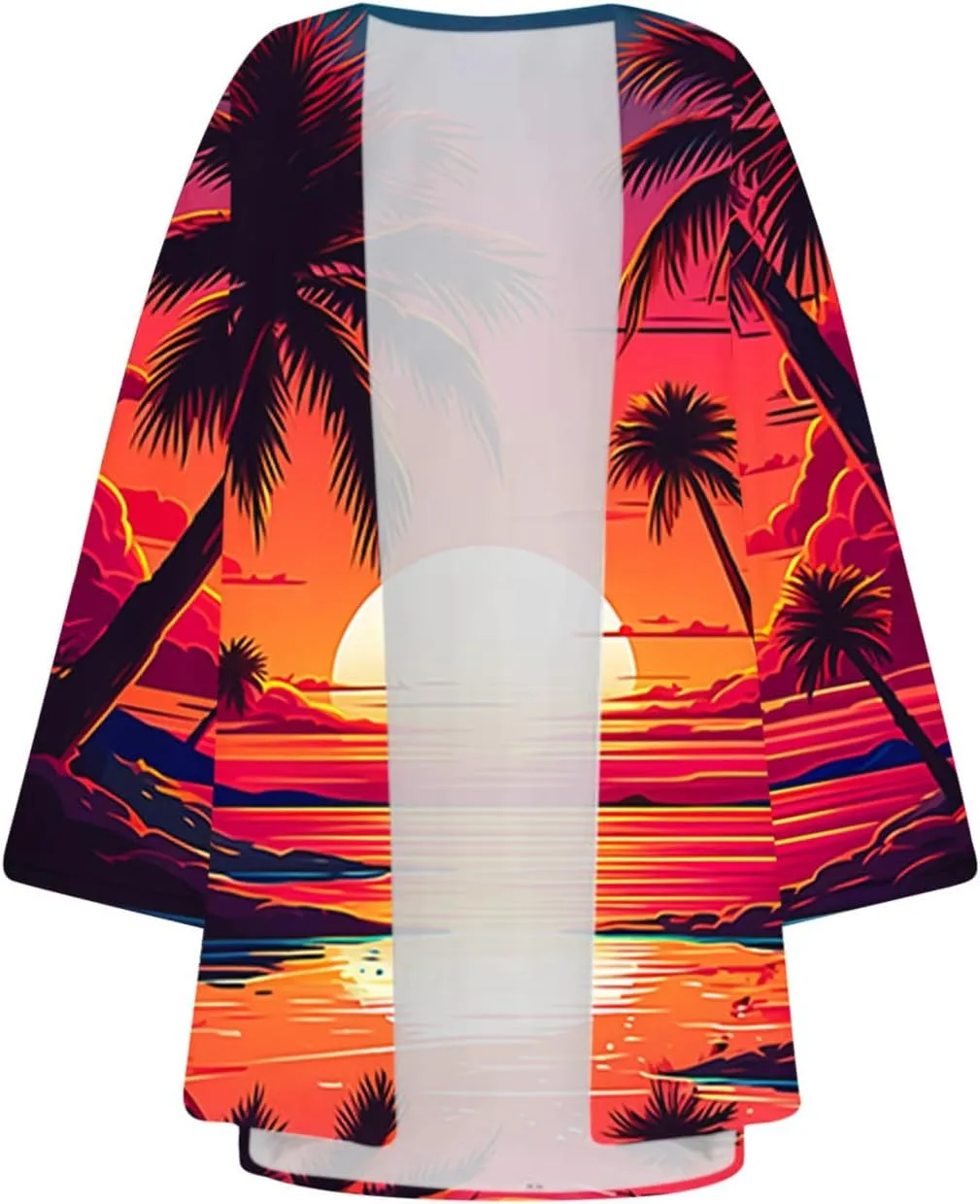 Mzkdieey Women Kimono Cardigans Casual Summer Tops Cover up Open Front Hawaiian Beach Palm Tree Print Swimwear Resort Wear