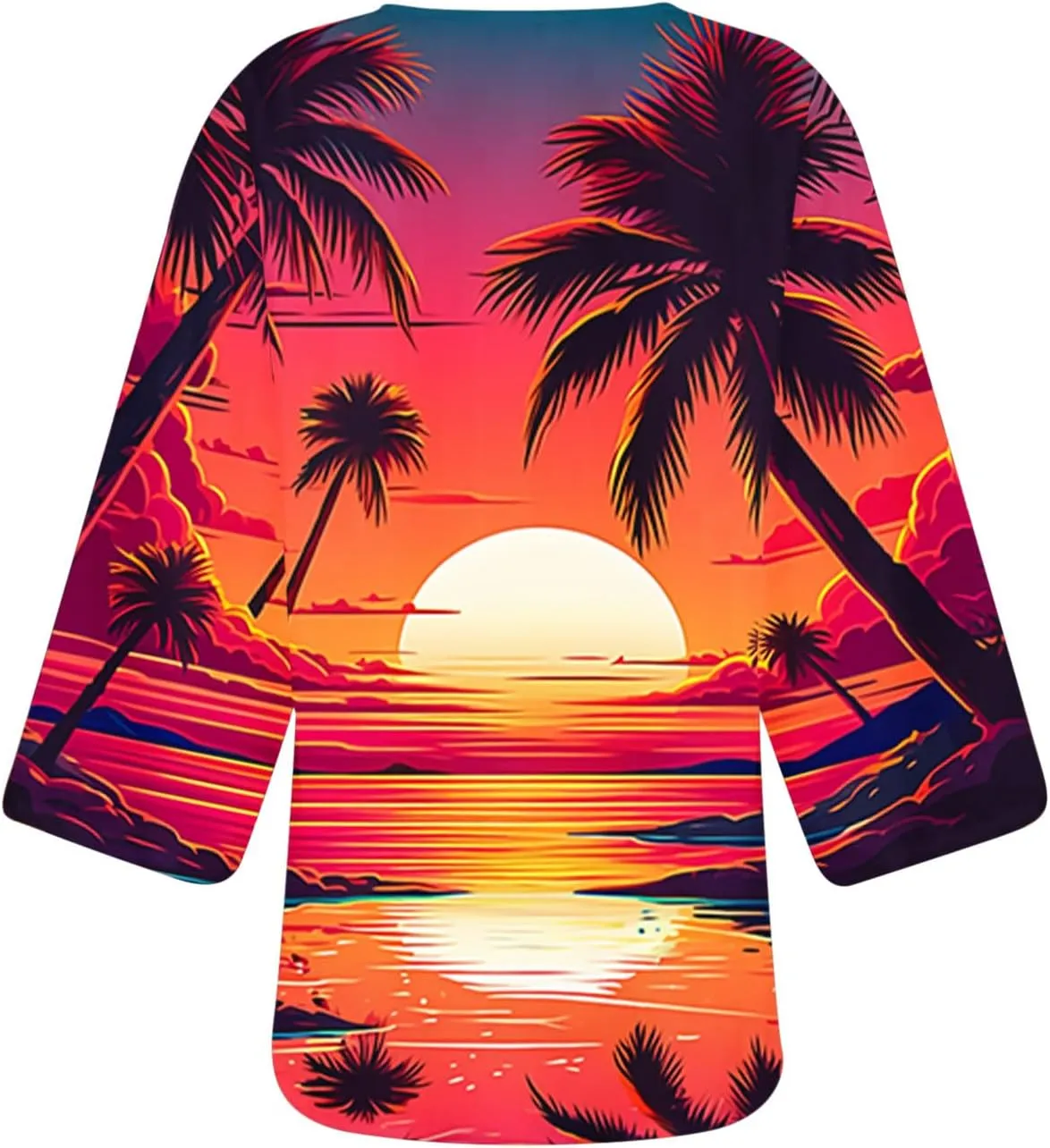 Mzkdieey Women Kimono Cardigans Casual Summer Tops Cover up Open Front Hawaiian Beach Palm Tree Print Swimwear Resort Wear