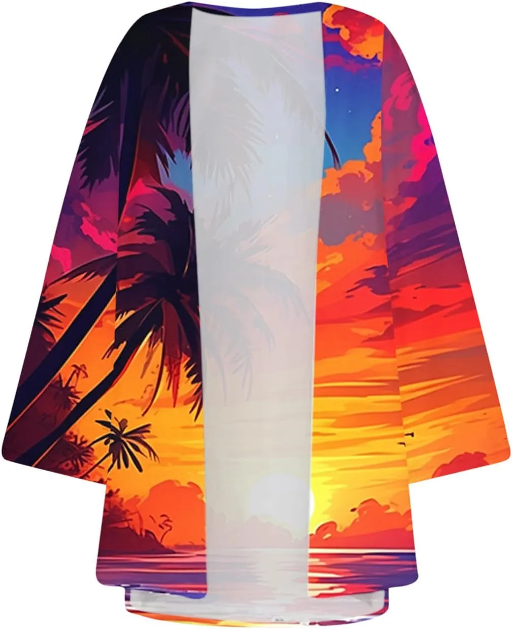 Mzkdieey Women Kimono Cardigans Casual Summer Tops Cover up Open Front Hawaiian Beach Palm Tree Print Swimwear Resort Wear