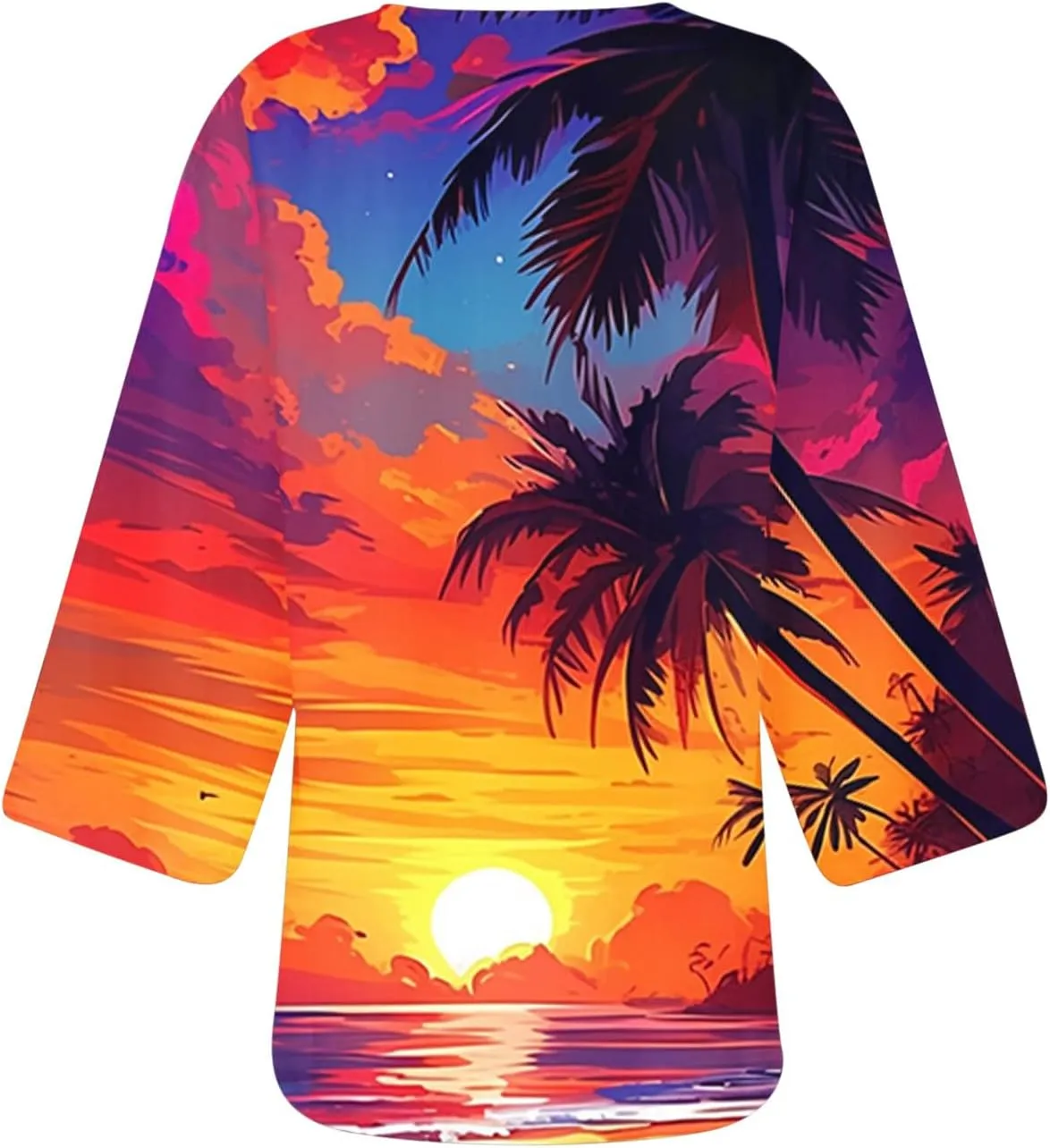 Mzkdieey Women Kimono Cardigans Casual Summer Tops Cover up Open Front Hawaiian Beach Palm Tree Print Swimwear Resort Wear