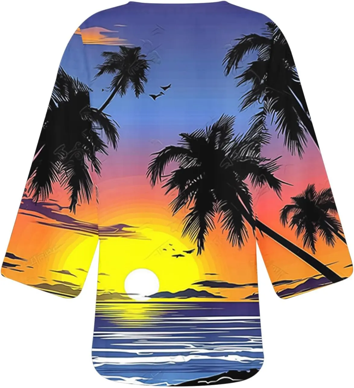 Mzkdieey Women Kimono Cardigans Casual Summer Tops Cover up Open Front Hawaiian Beach Palm Tree Print Swimwear Resort Wear