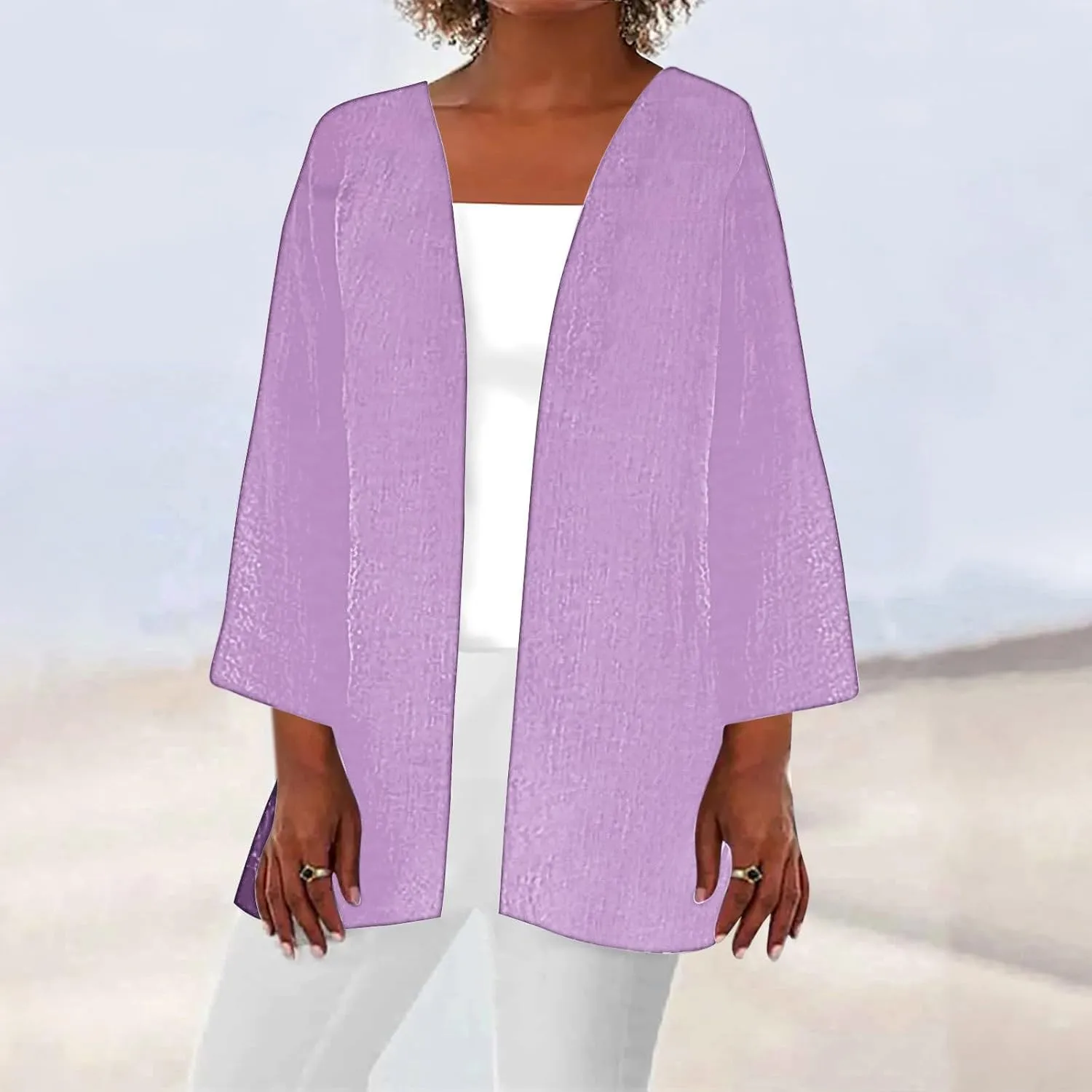 Mzkdieey Women Summer Bikini Kimono Bathing Suit Cover Ups Long Sleeve Open Front Blouse Tops Casual Loose Shirts