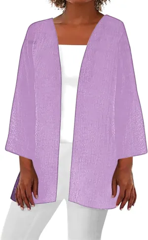 Mzkdieey Women Summer Bikini Kimono Bathing Suit Cover Ups Long Sleeve Open Front Blouse Tops Casual Loose Shirts