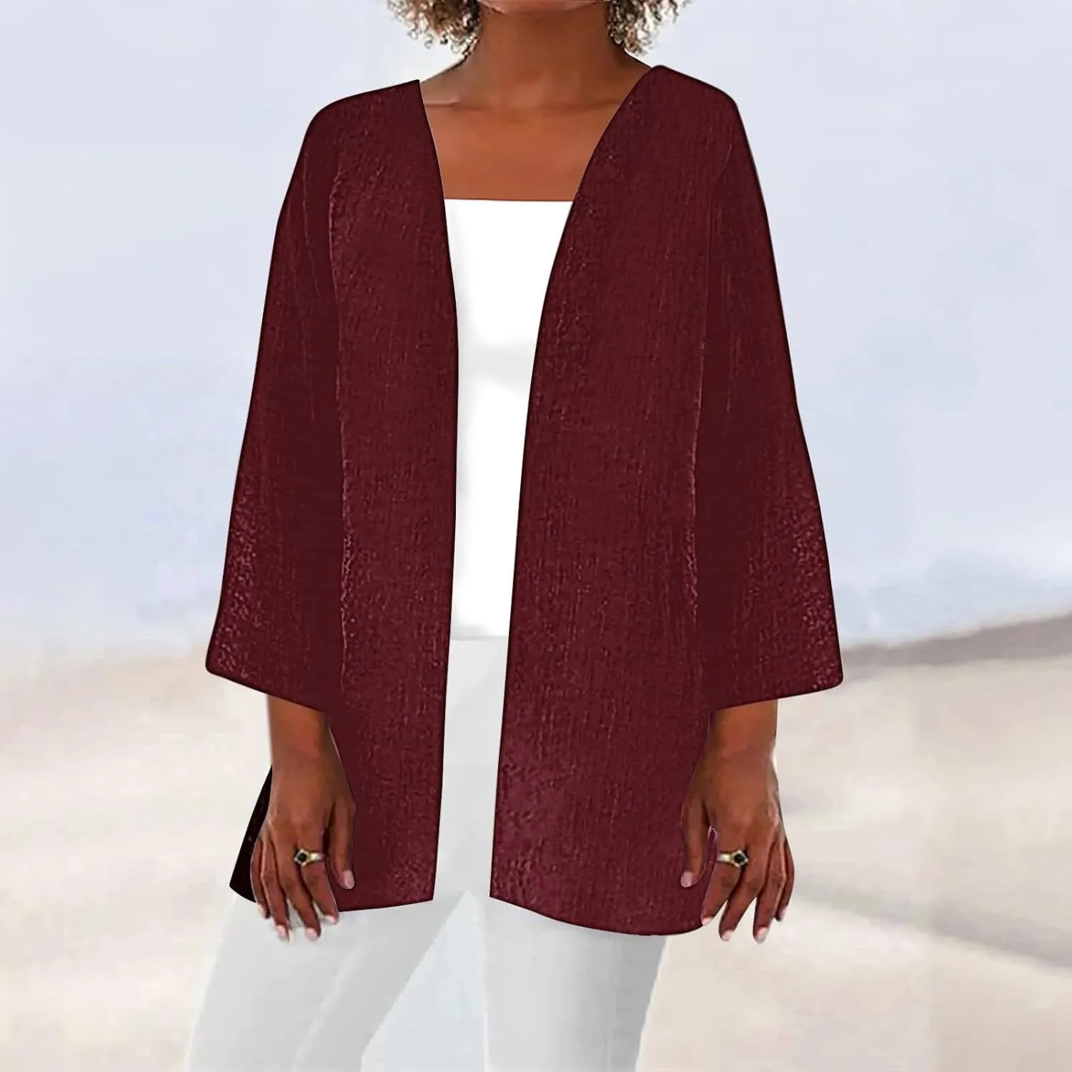 Mzkdieey Women Summer Bikini Kimono Bathing Suit Cover Ups Long Sleeve Open Front Blouse Tops Casual Loose Shirts