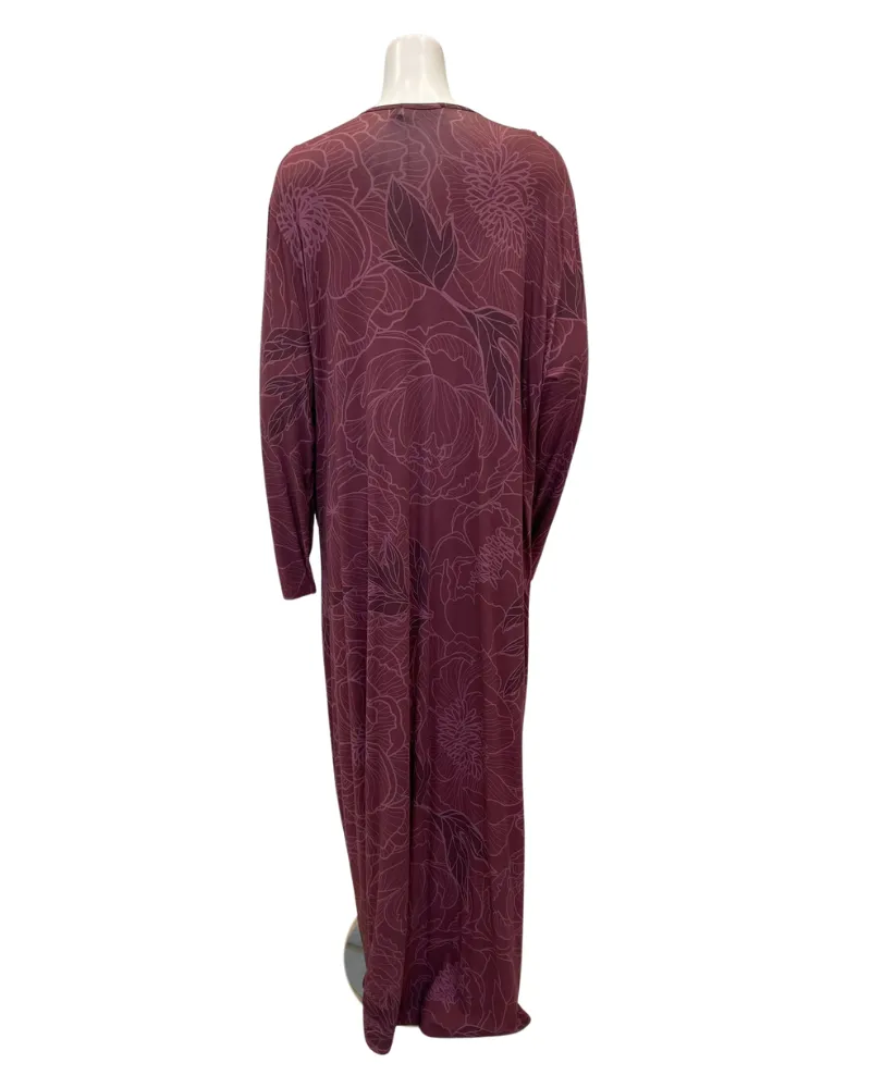 N5002-23B Burgundy Logo Abstract Floral Nursing Nightgown