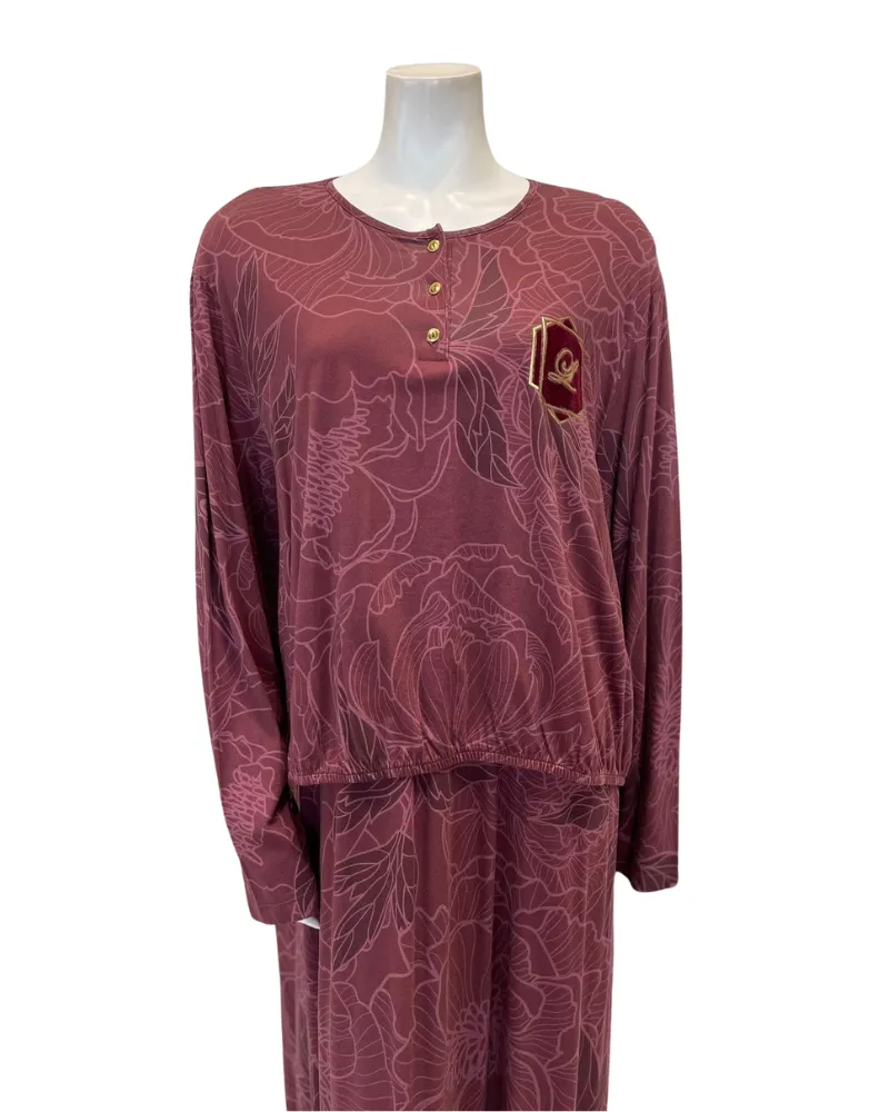 N5002-23B Burgundy Logo Abstract Floral Nursing Nightgown