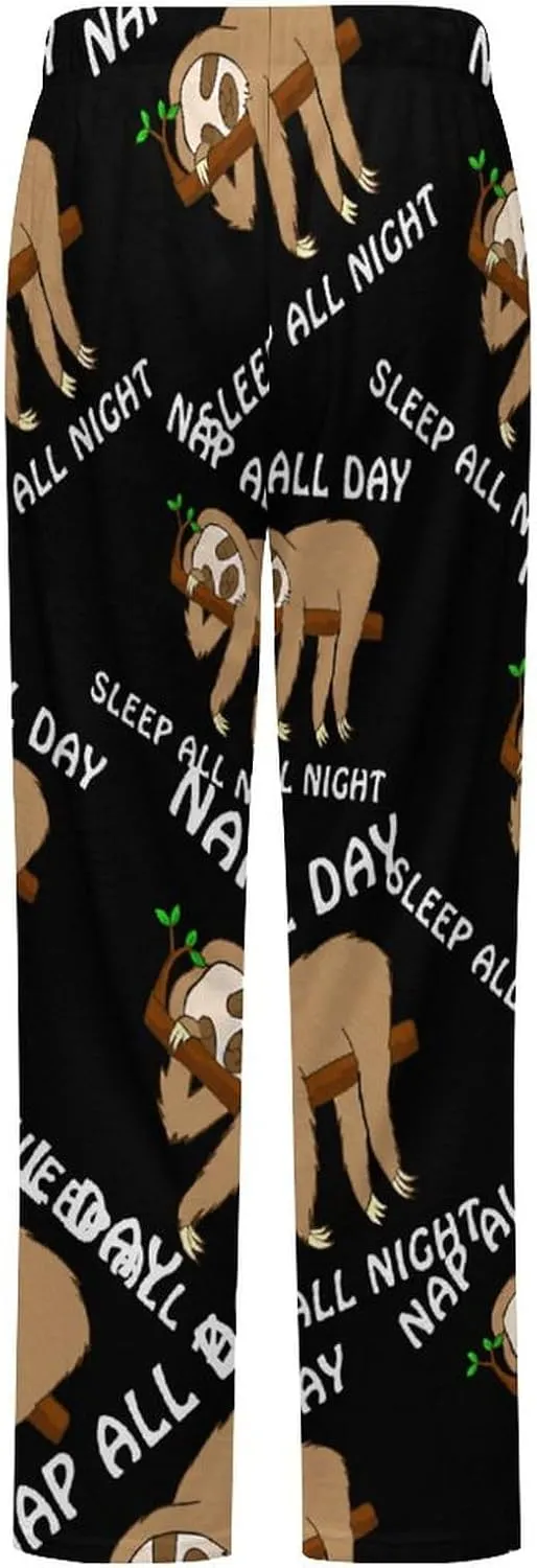 Nap All Day Sleep All Night Sloth Women's Flannel Pajama Pants Fleece Lounge Sleep Bottoms PJ