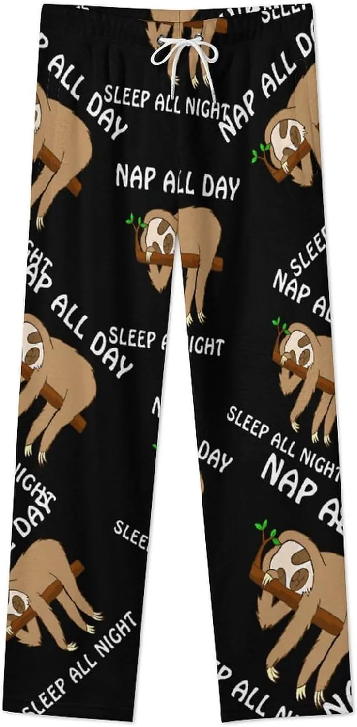 Nap All Day Sleep All Night Sloth Women's Flannel Pajama Pants Fleece Lounge Sleep Bottoms PJ