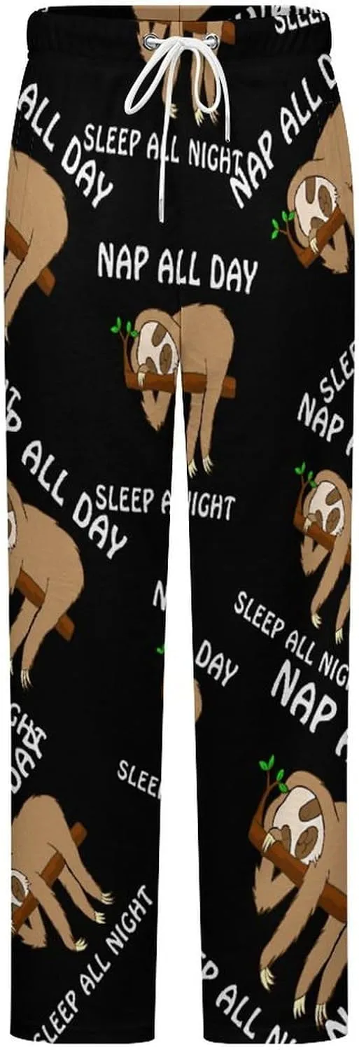 Nap All Day Sleep All Night Sloth Women's Flannel Pajama Pants Fleece Lounge Sleep Bottoms PJ