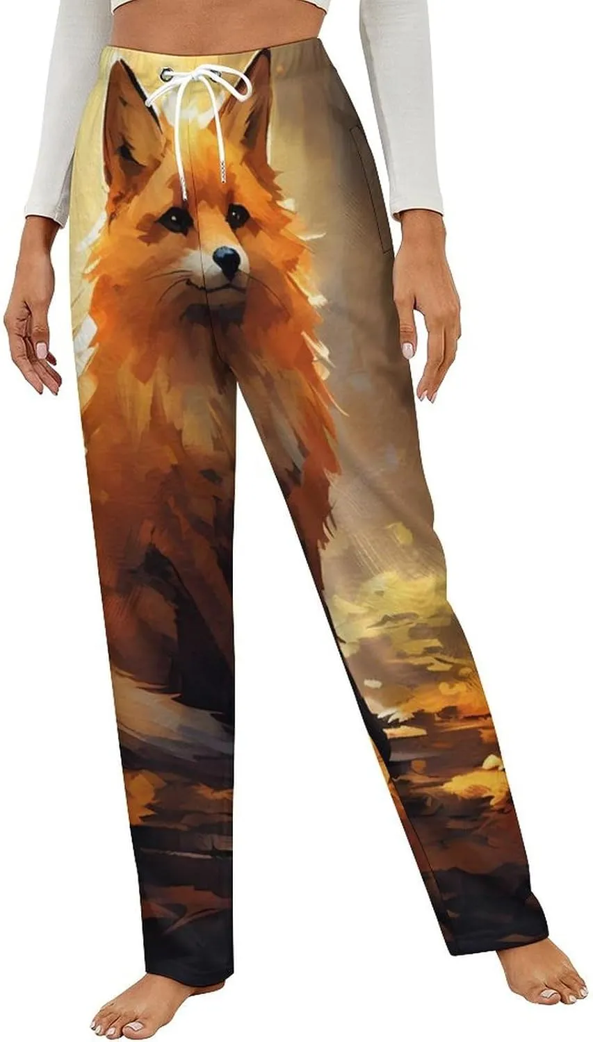 Nature Cute Fox Women's Flannel Pajama Pants Fleece Lounge Sleep Bottoms PJ