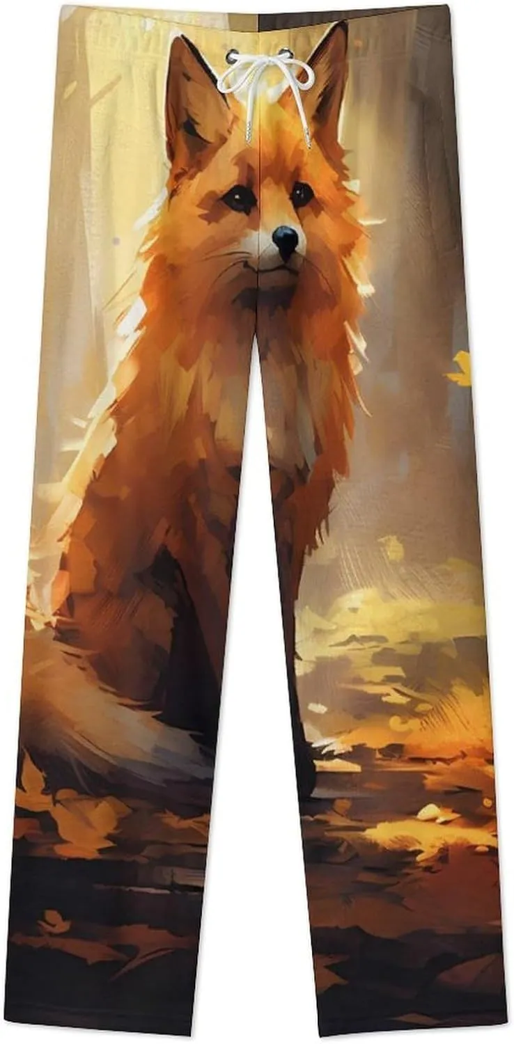 Nature Cute Fox Women's Flannel Pajama Pants Fleece Lounge Sleep Bottoms PJ