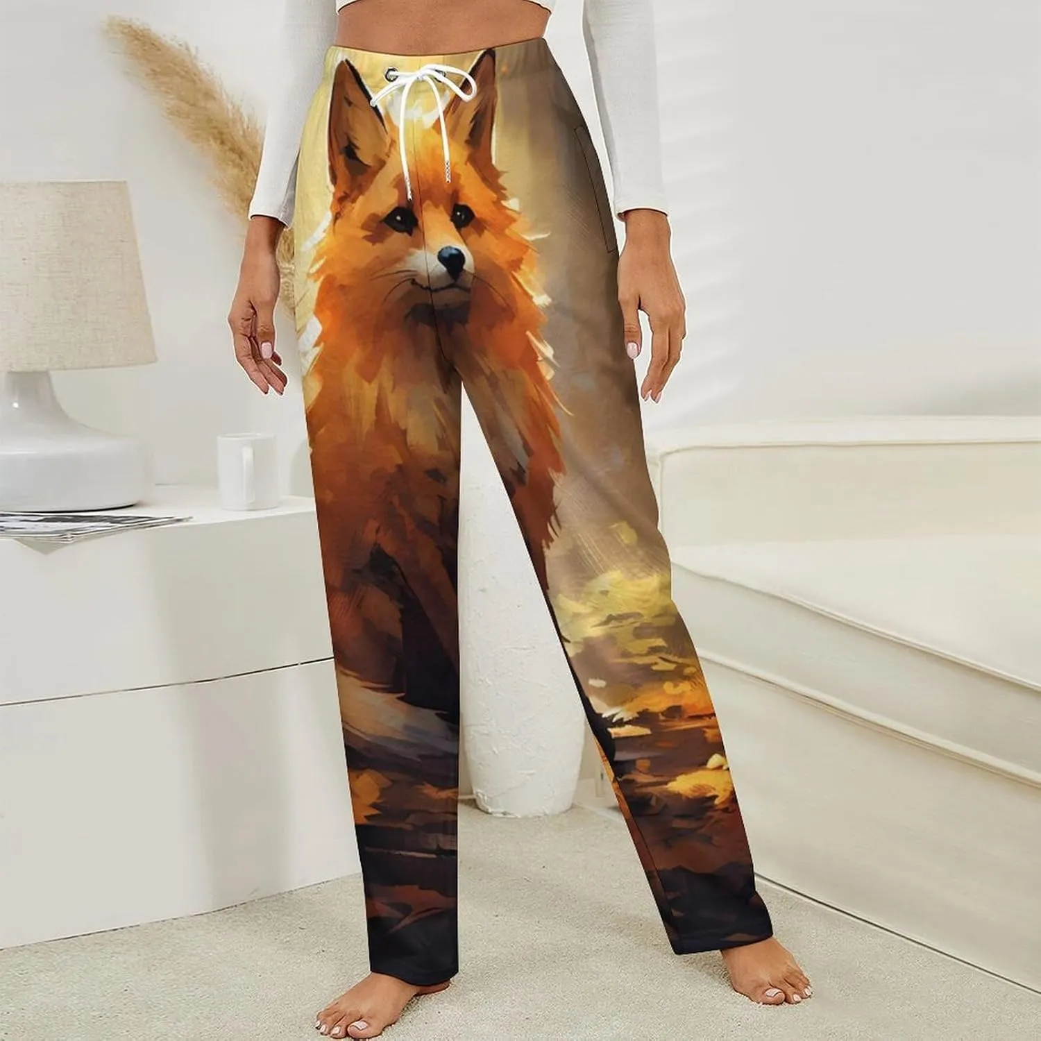 Nature Cute Fox Women's Flannel Pajama Pants Fleece Lounge Sleep Bottoms PJ