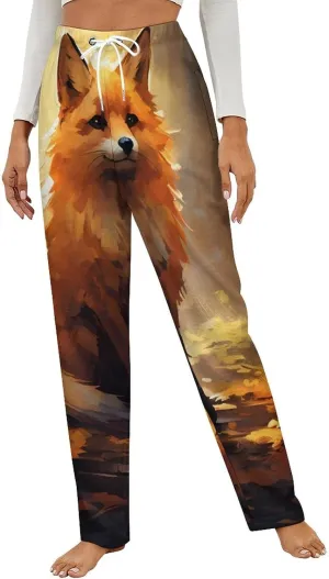 Nature Cute Fox Women's Flannel Pajama Pants Fleece Lounge Sleep Bottoms PJ