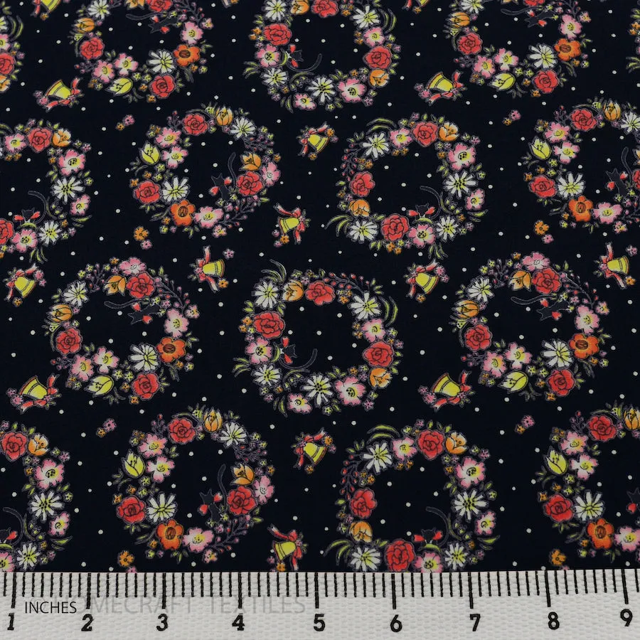 Navy Floral Wreath Cotton Print