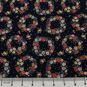Navy Floral Wreath Cotton Print