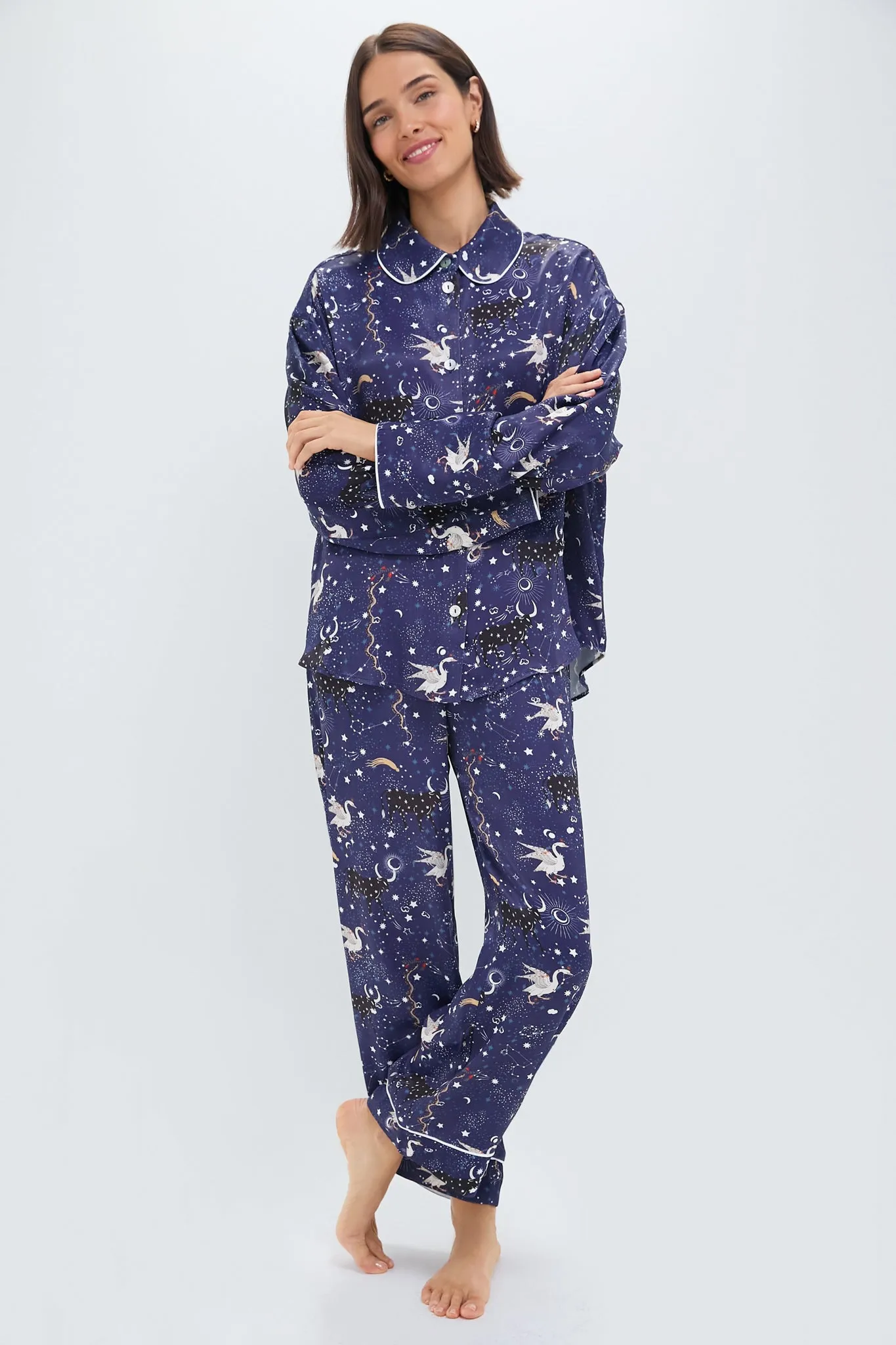 Navy Mystic Printed Pastelle Oversized Pants