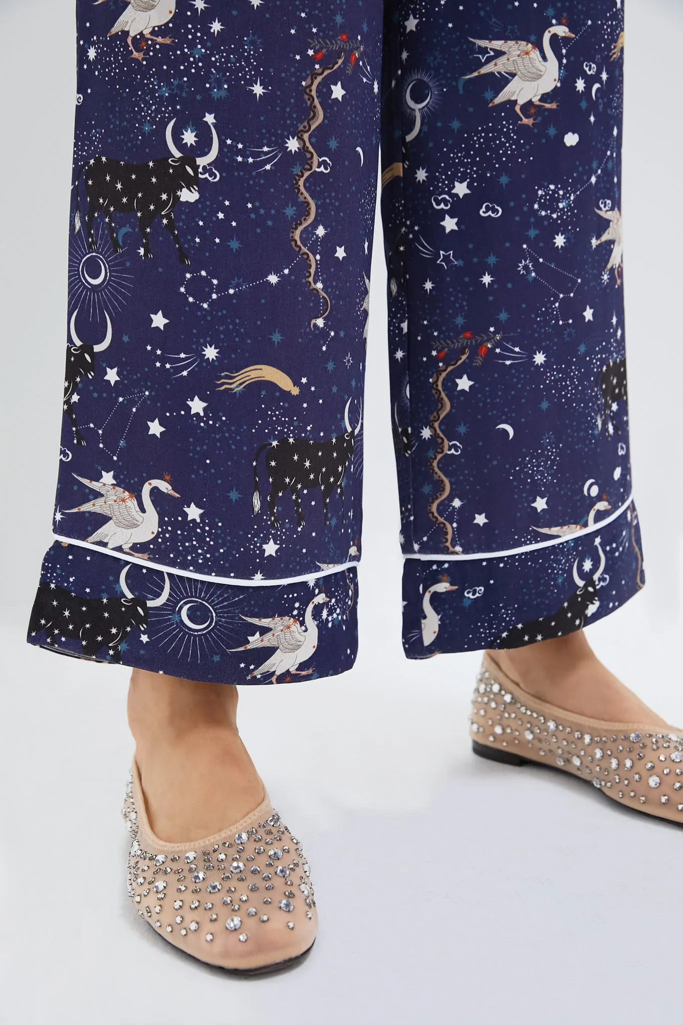 Navy Mystic Printed Pastelle Oversized Pants