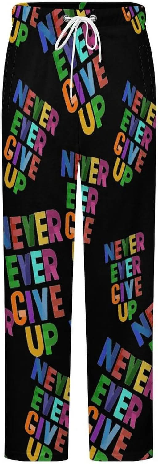 Never Ever Give Up Women's Flannel Pajama Pants Fleece Lounge Sleep Bottoms PJ