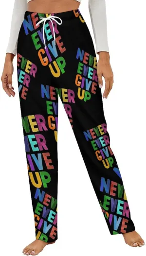 Never Ever Give Up Women's Flannel Pajama Pants Fleece Lounge Sleep Bottoms PJ
