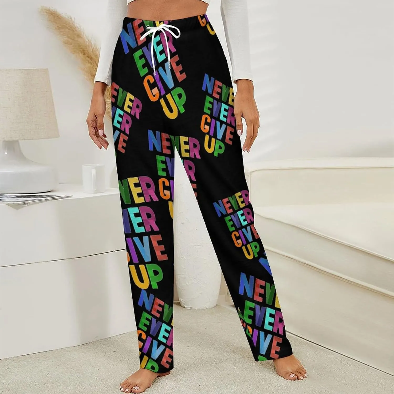 Never Ever Give Up Women's Flannel Pajama Pants Fleece Lounge Sleep Bottoms PJ
