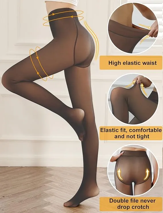 NEW Yusongirl Women Winter Tights Fleece Lined Leggings Warm Pantyhose Qpaque Tights Fake Transparent Skinny Pants Thicke Thermal, Coffee, Sz S/M
