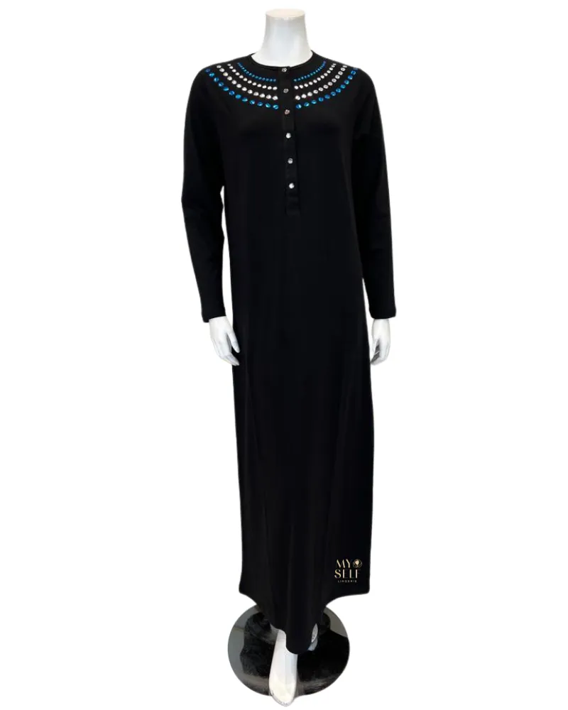Nico Italy Blue Silver Studs Snap Front Cotton Nightgown