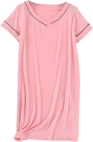 Nightgown for Women Modal Nightdress Loose Tshirt Dresses V Neck House Dress Knee Length Sleepwear Soft Nightgowns
