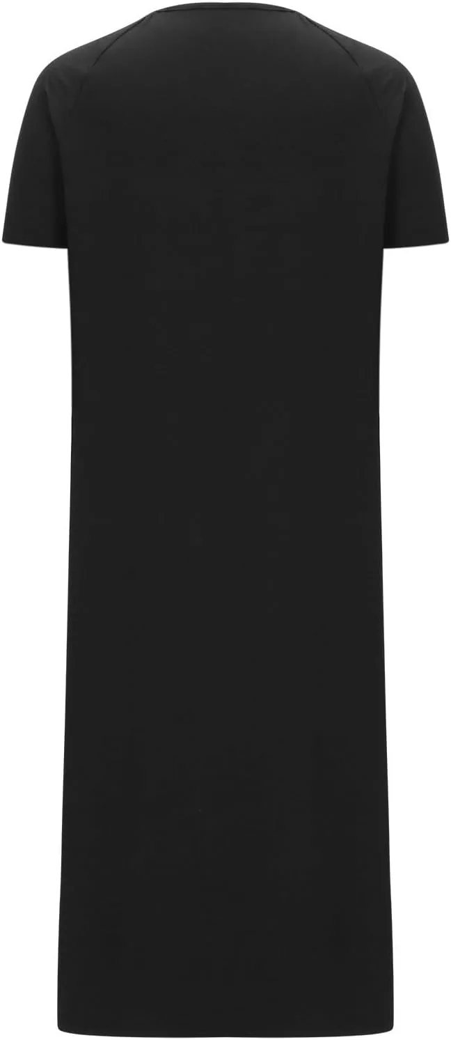 Nightgowns for Women Zip Front Nightshirt Short Sleeve Sleepwear Loose Crewneck Soft Summer Sleep Dress with Pockets